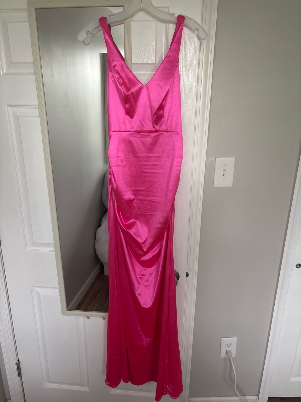 Fuchsia Satin V-Back Prom Dress